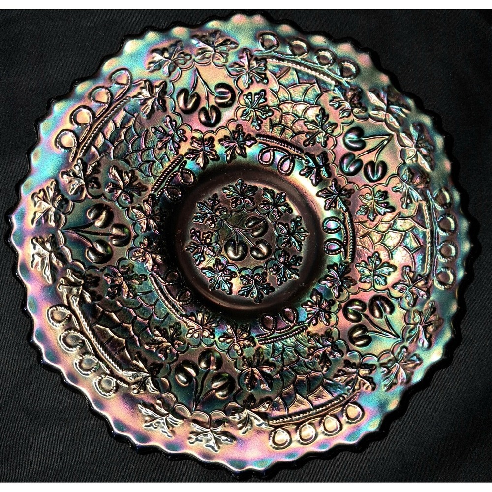 Fenton Carnival Glass Cherry Chain Footed‎ Bowl 6" Iridescent